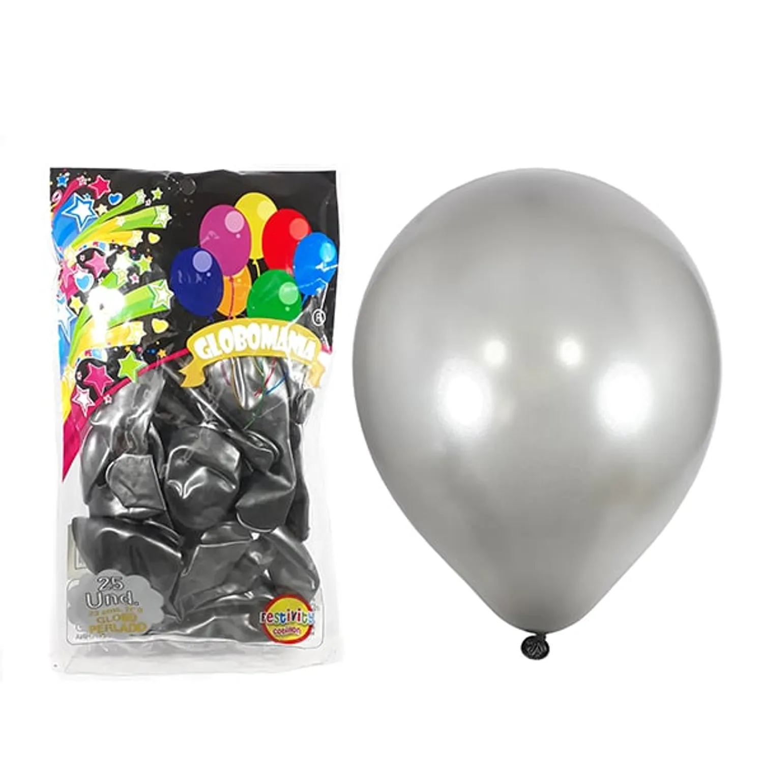GLOBO 09' STANDARD PERLADO PLATA X 25 UNI - 1
