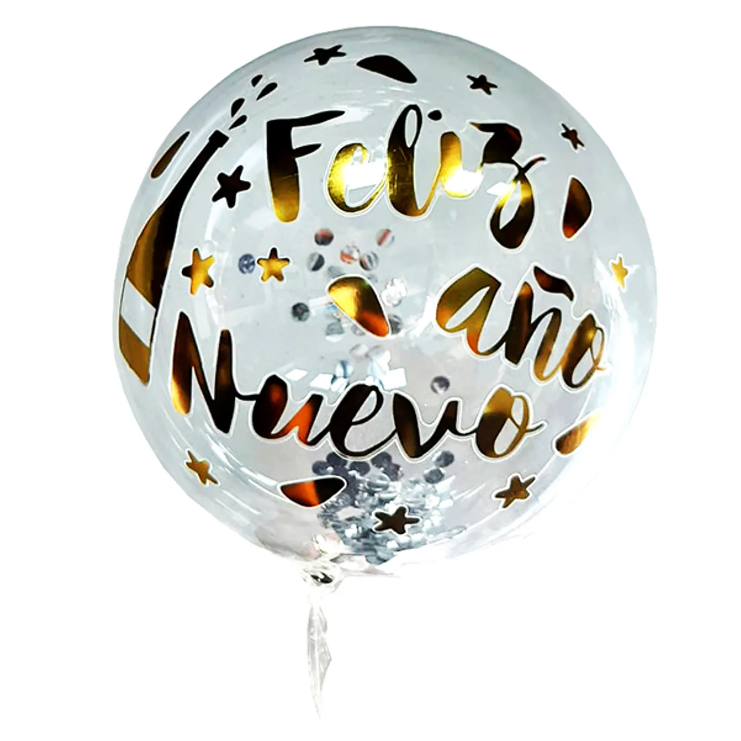 GLOBO BURBUJA CONFETTI FAN DORADOPLATA X1 UNI - 1