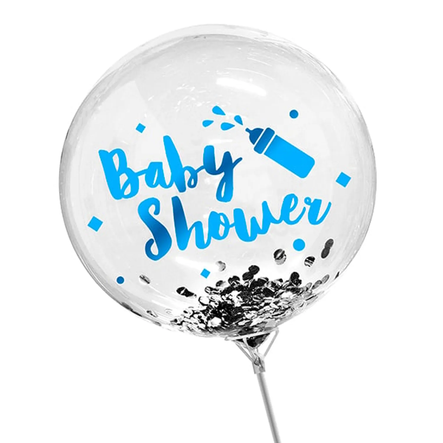 GLOBO BURBUJA CONFETTI BABY CELESTE/PLATA X1 UNI - 1