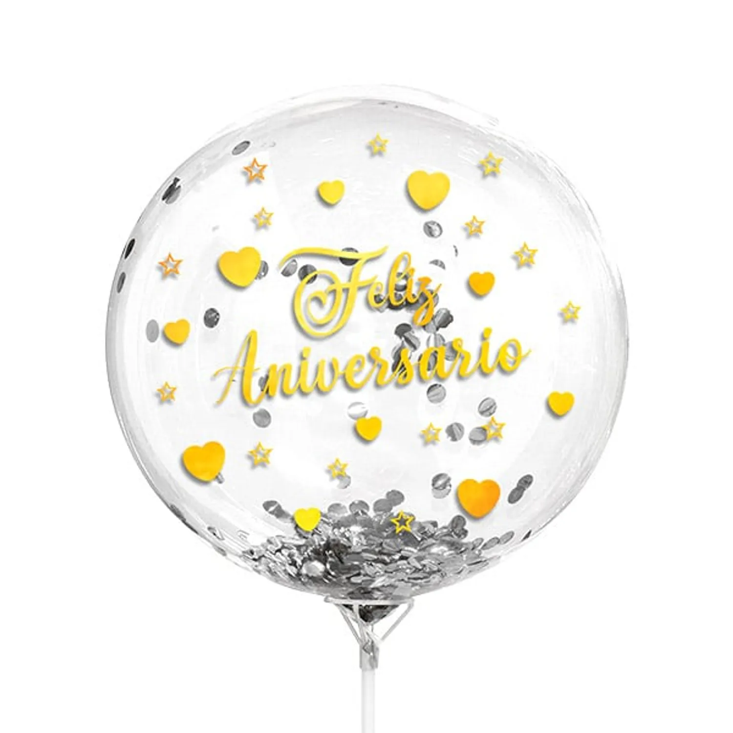 GLOBO BURBUJA CONFETTI FELIZ ANIVERSARIO DORADO X1 UNI - 1