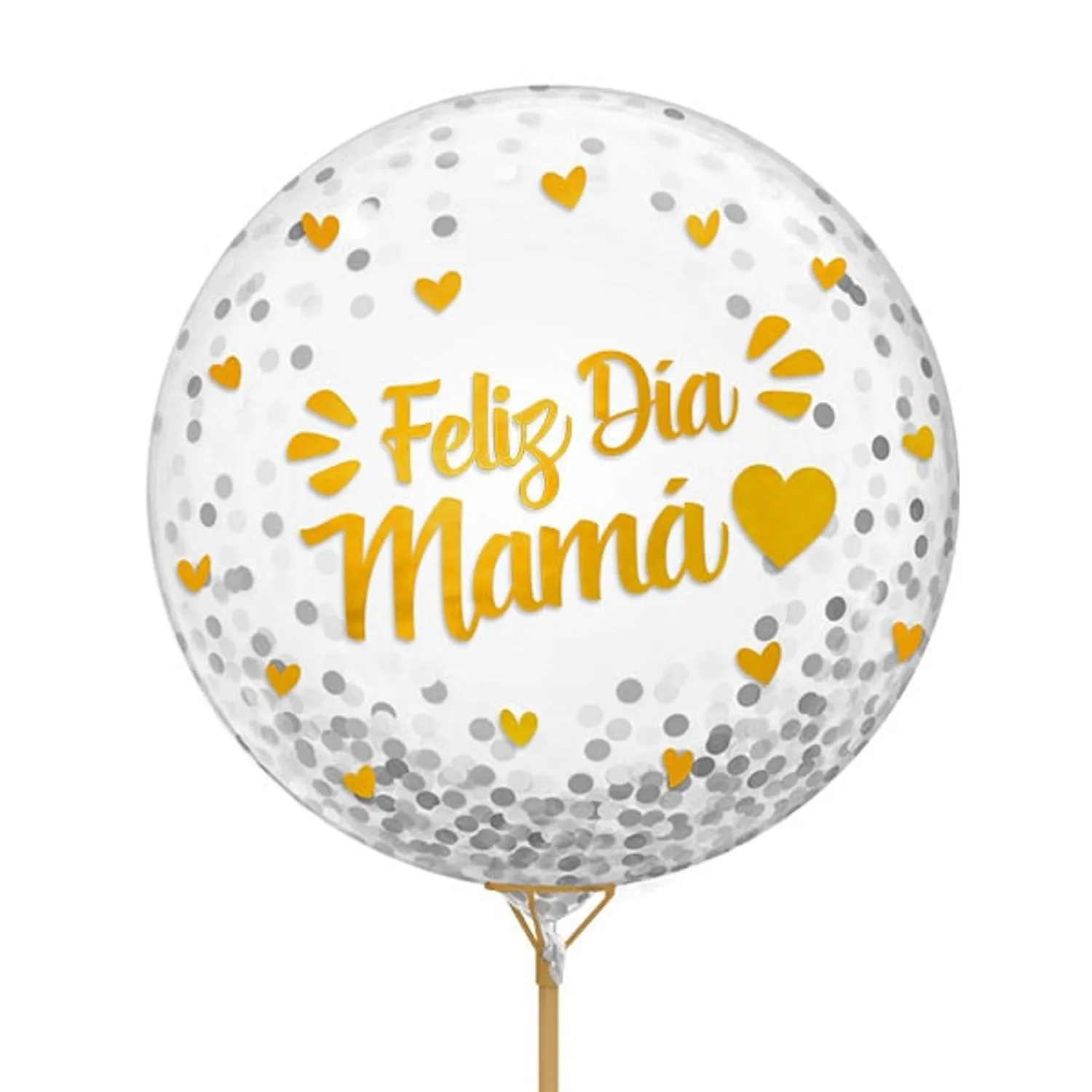 GLOBO BURBUJA CONFETTI FELIZ DIA MAMA DORADO X1 UNI - 1