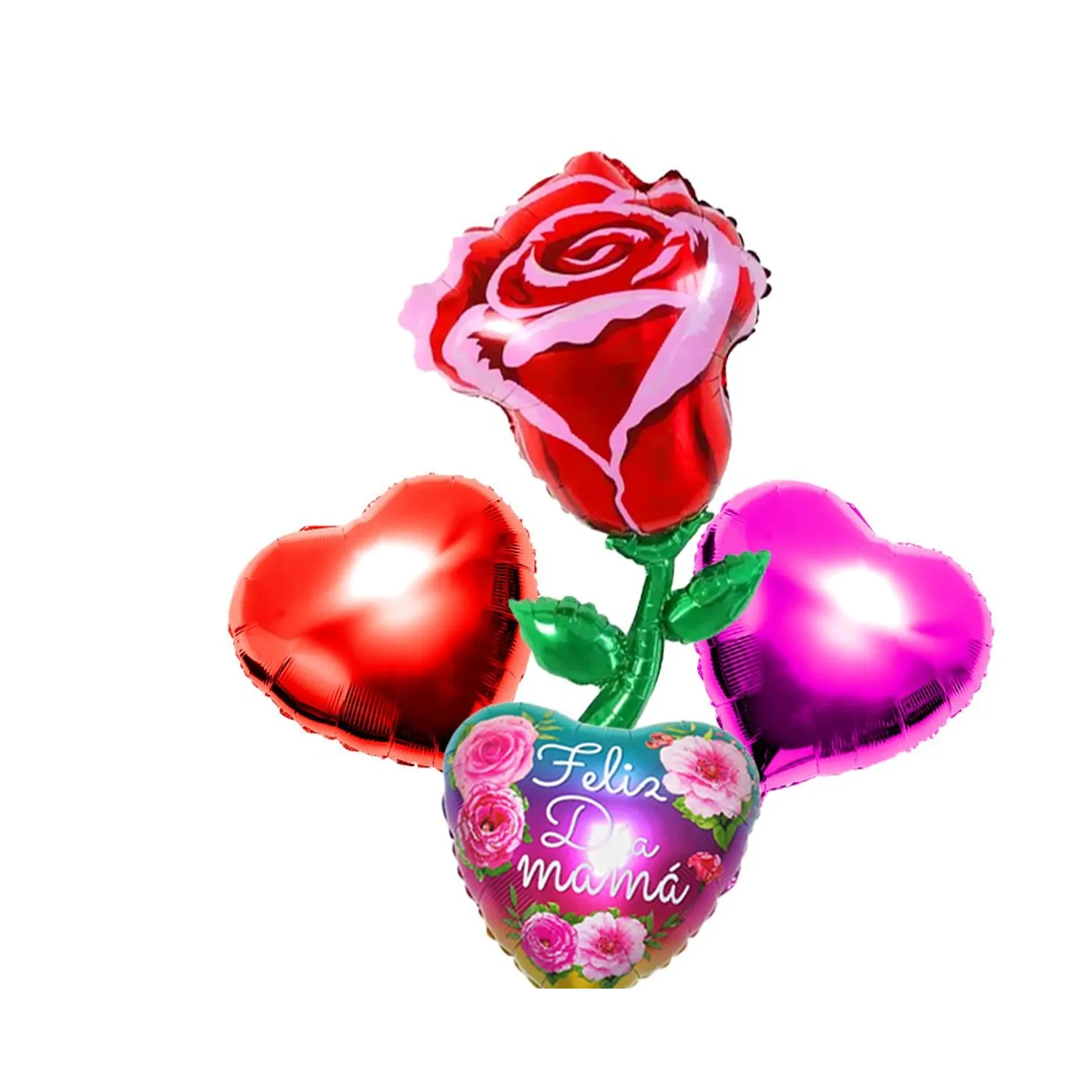 SET GLOBO METALICO ROSA FELIZ DIA MAMA X1 SET - 1