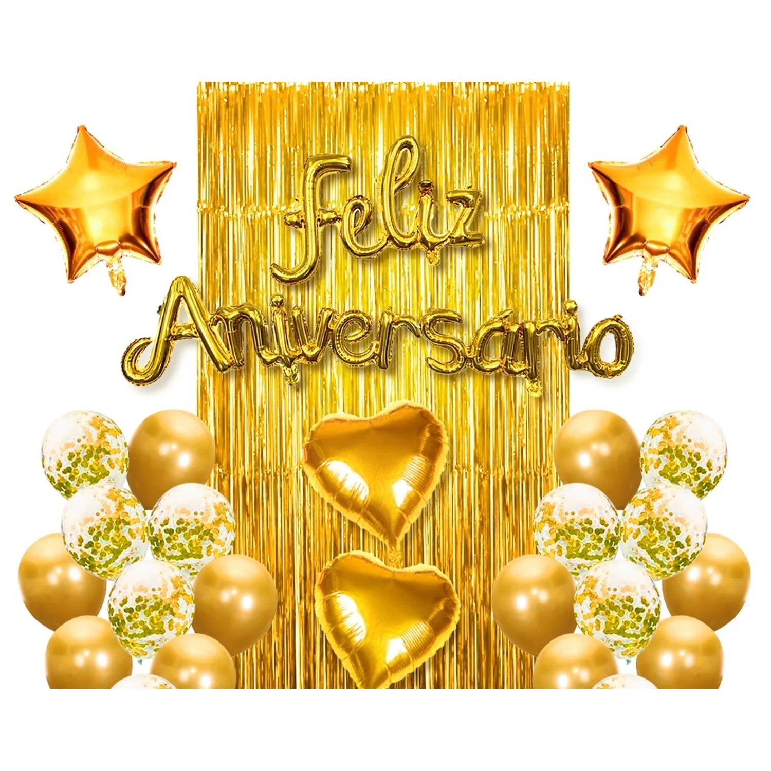 SET CORTINA GLOBO FELIZ ANIVERSARIO DORADO X1 UNI - 1