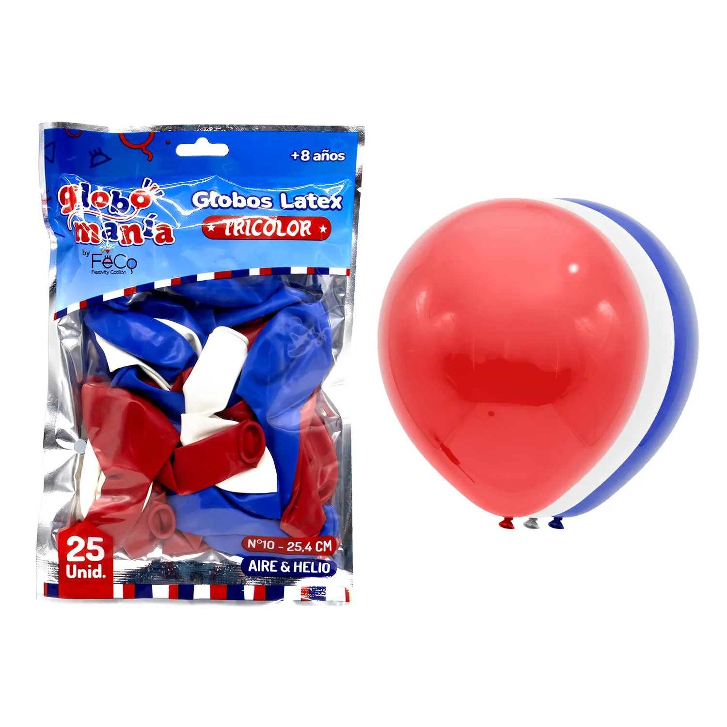 GLOBO 10 BLANCO/ROJO/AZUL X25UNI - 1