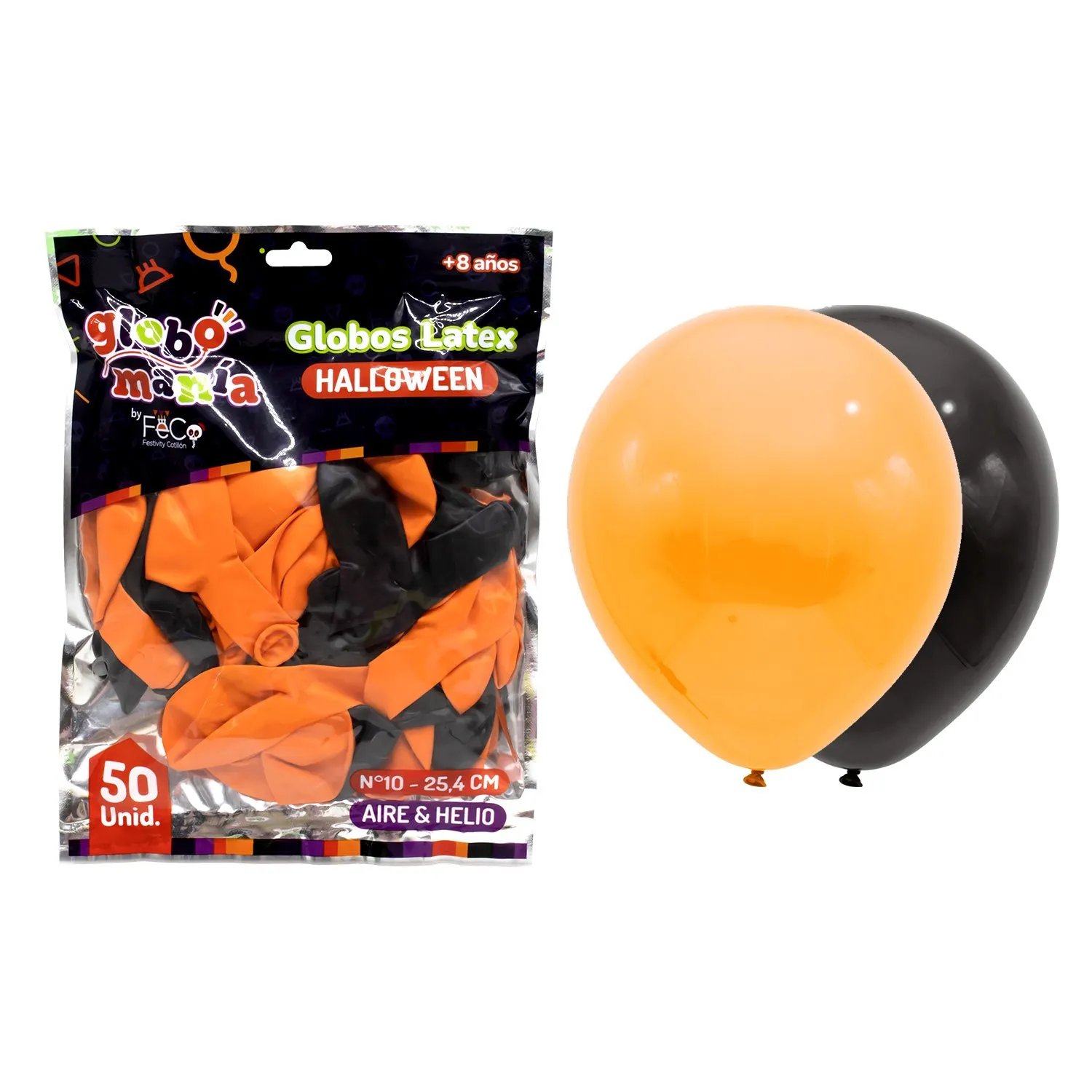 GLOBO 10 NEGRO/NARANJA X50UNI - 1