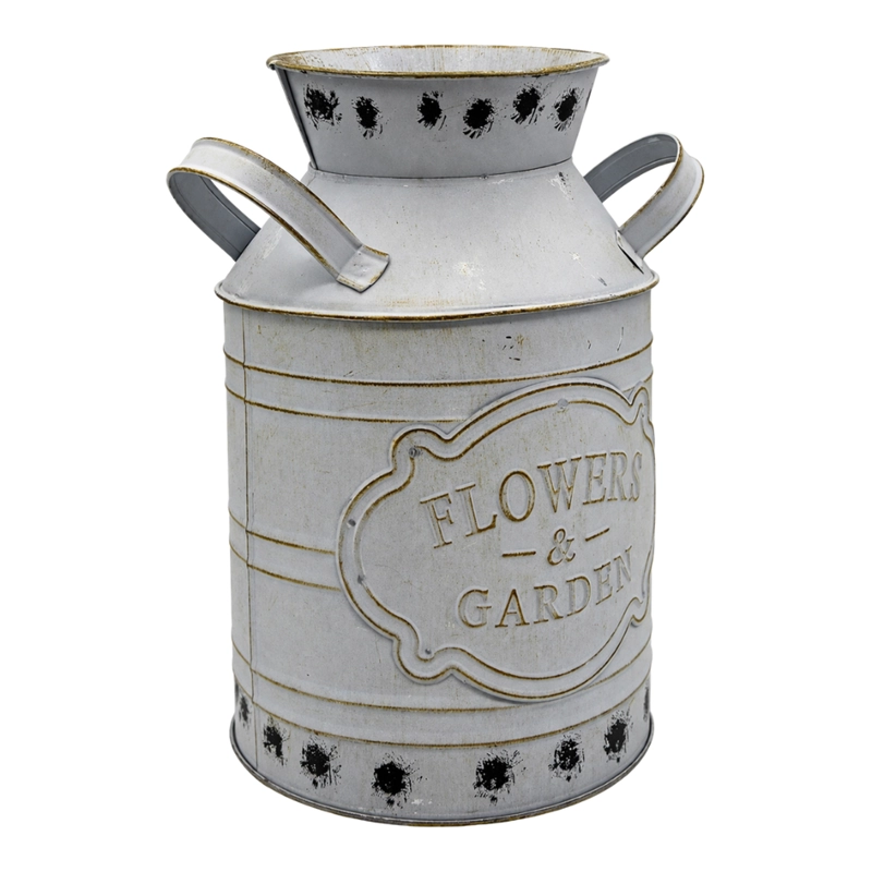 FLORERO METALICO TIPO LECHERO DECORATIVO VINTAGE RELIEVE - 2