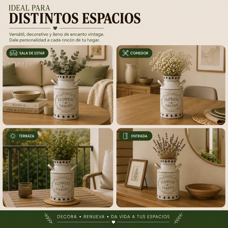 FLORERO METALICO TIPO LECHERO DECORATIVO VINTAGE RELIEVE - 8