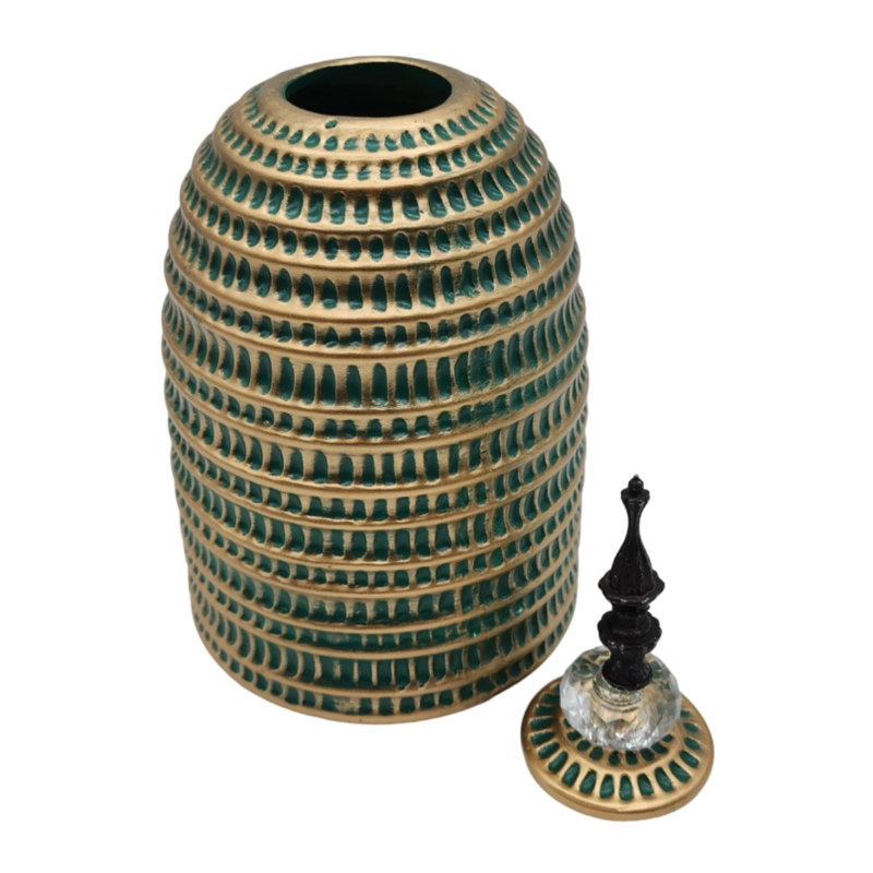 JARRON FLORERO CERAMICA DECORATIVO VERDE CON DORADO EGIPCIO - 6