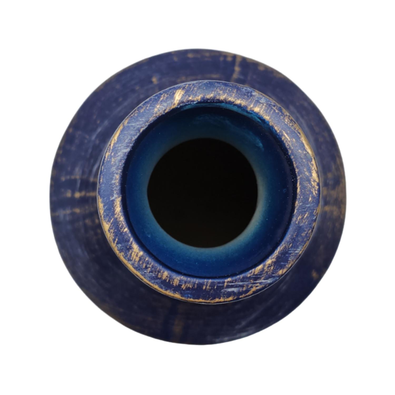 JARRON FLORERO CERAMICA DISEÑO ROMBOS AZUL DORADO ALARGADO - 6