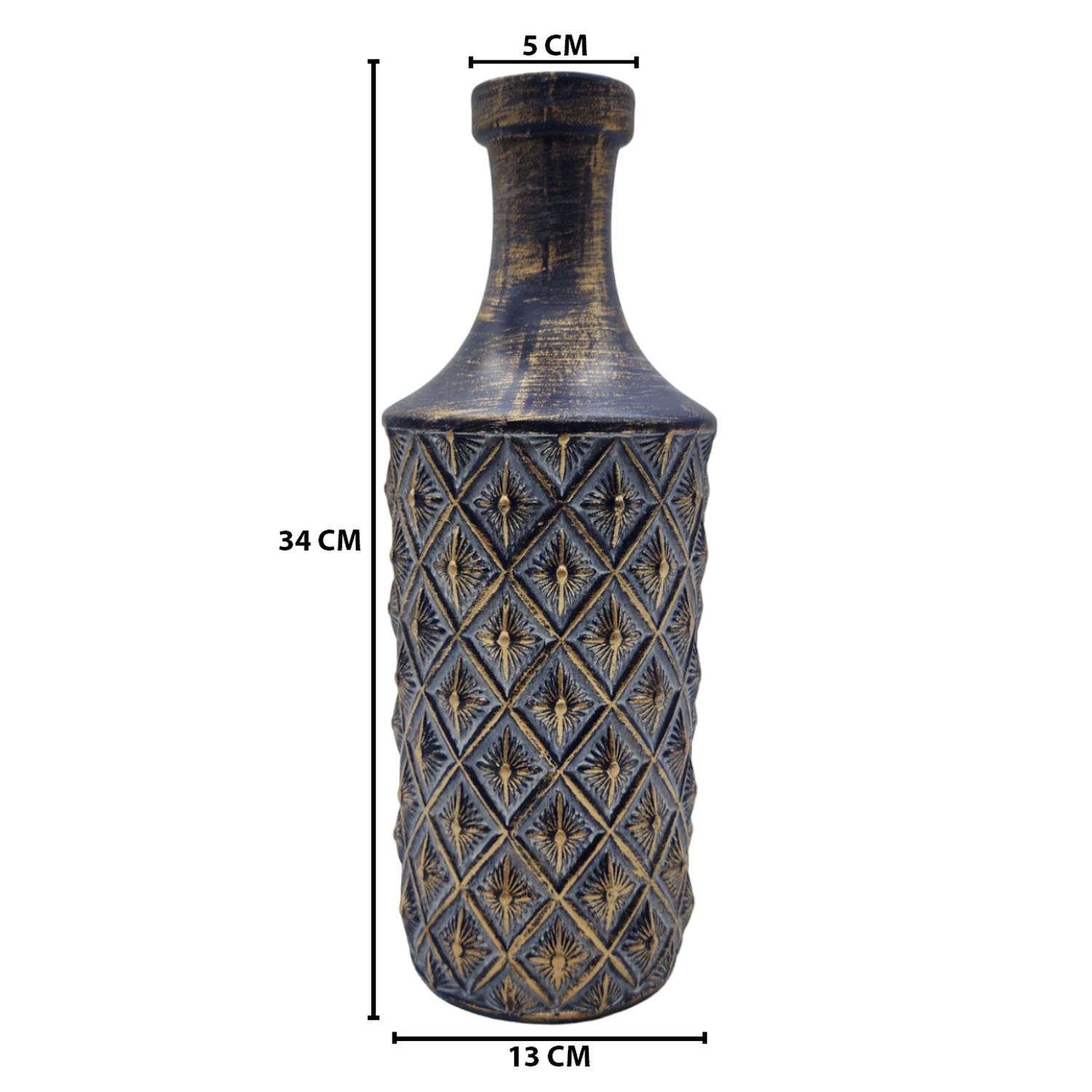 JARRON FLORERO CERAMICA DISEÑO ROMBOS AZUL DORADO ALARGADO - 7