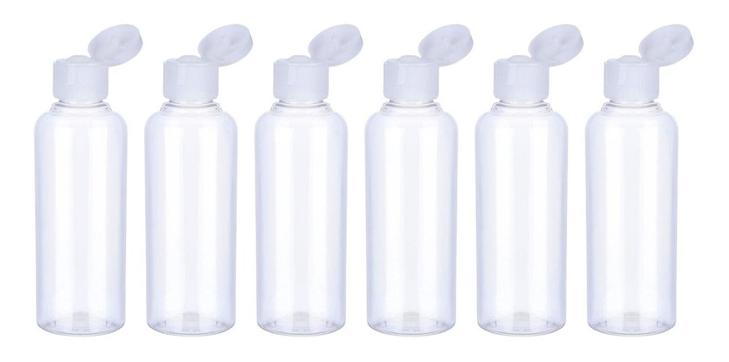 SET 6 BOTELLA VIAJE DISPENSADORA 100 ML TRANSPARENTE TAPA FLIP PLÁSTICO - 1