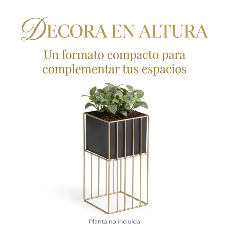 PORTA MACETERO PEDESTAL MACETA PLANTAS NEGRO DORADO MEDIANO - 4
