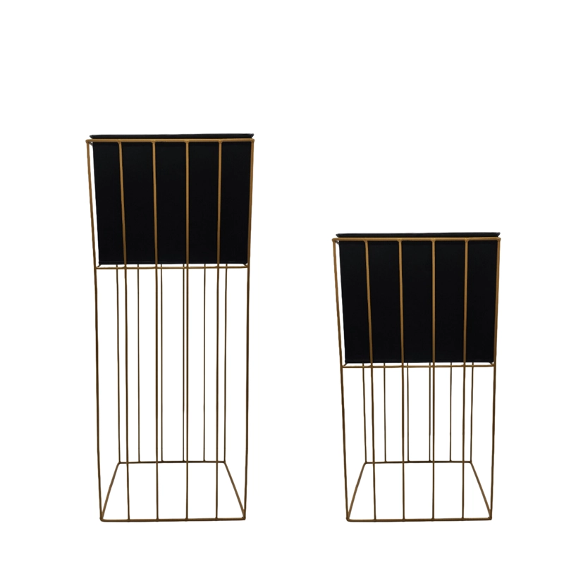 SET 2 PORTA MACETERO PEDESTAL MACETA PLANTAS NEGRO DORADO - 2