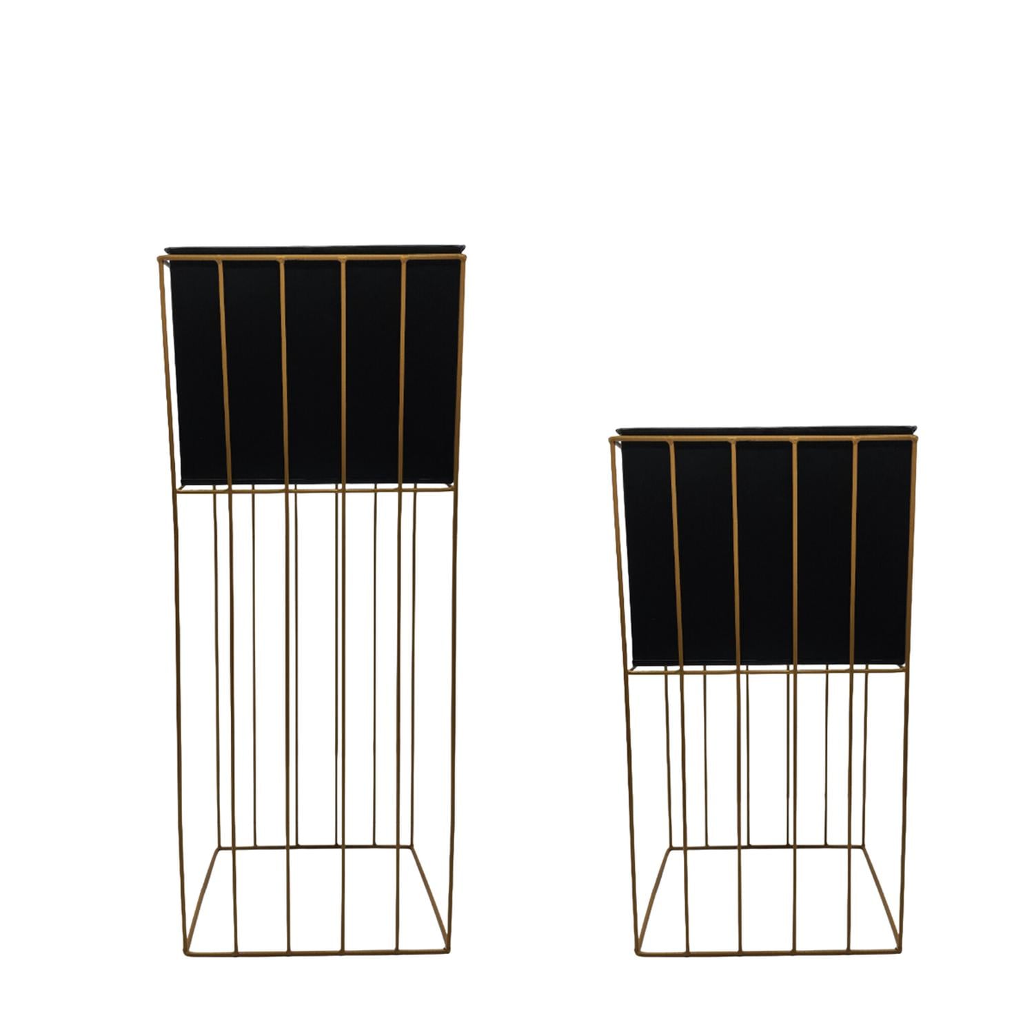SET 2 PORTA MACETERO PEDESTAL MACETA PLANTAS NEGRO DORADO - 2