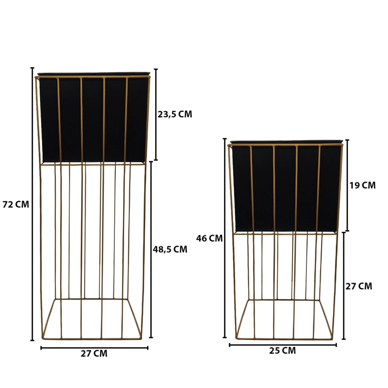 SET 2 PORTA MACETERO PEDESTAL MACETA PLANTAS NEGRO DORADO - 3