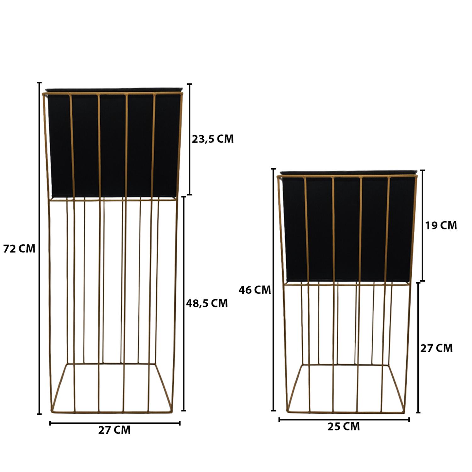 SET 2 PORTA MACETERO PEDESTAL MACETA PLANTAS NEGRO DORADO - 3