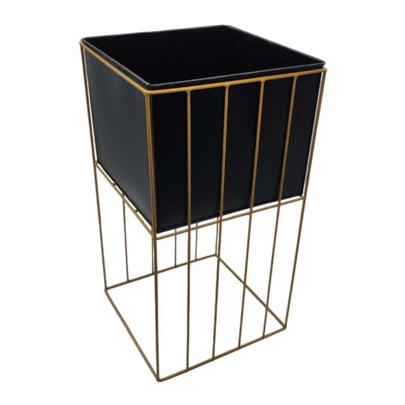 SET 2 PORTA MACETERO PEDESTAL MACETA PLANTAS NEGRO DORADO - 4