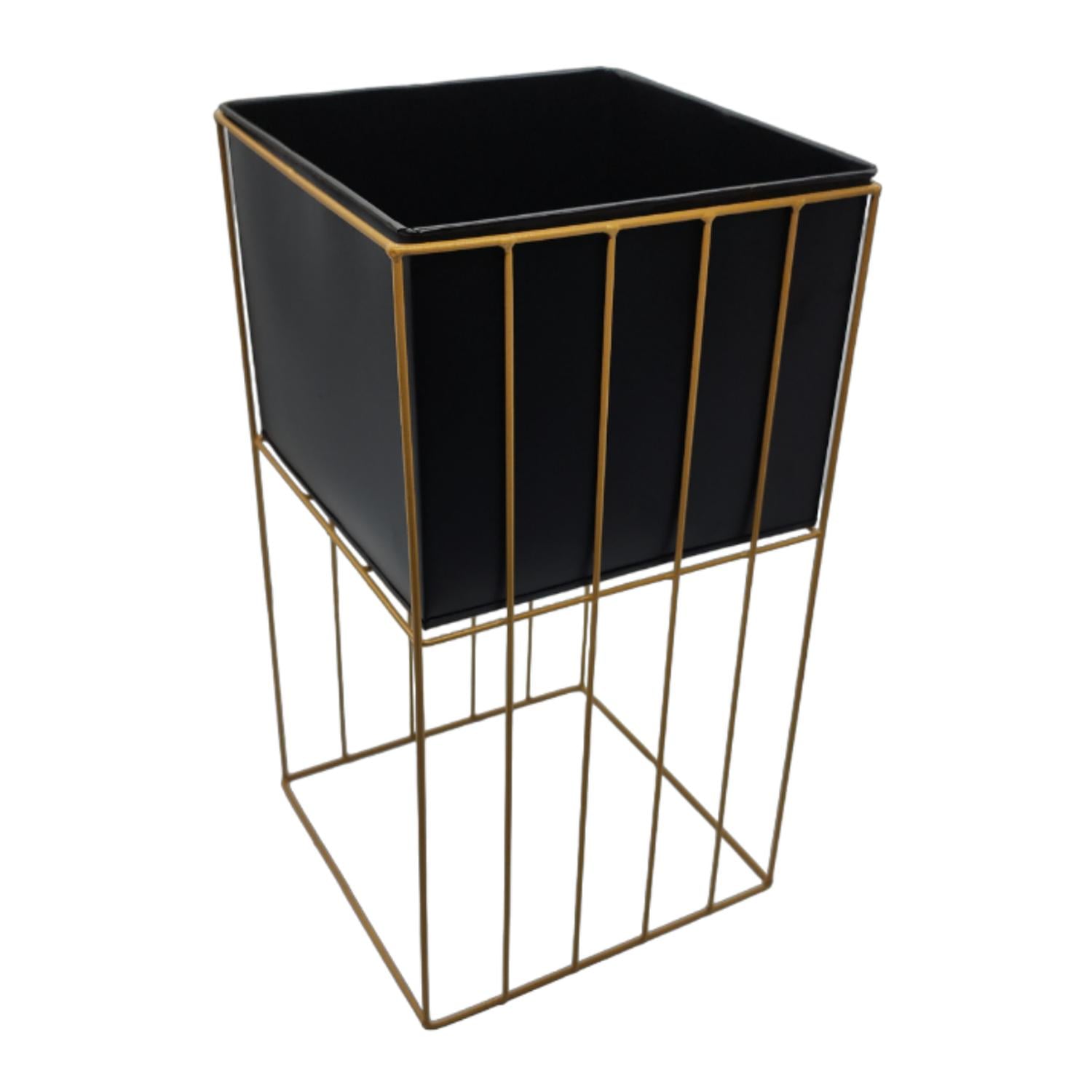 SET 2 PORTA MACETERO PEDESTAL MACETA PLANTAS NEGRO DORADO - 4