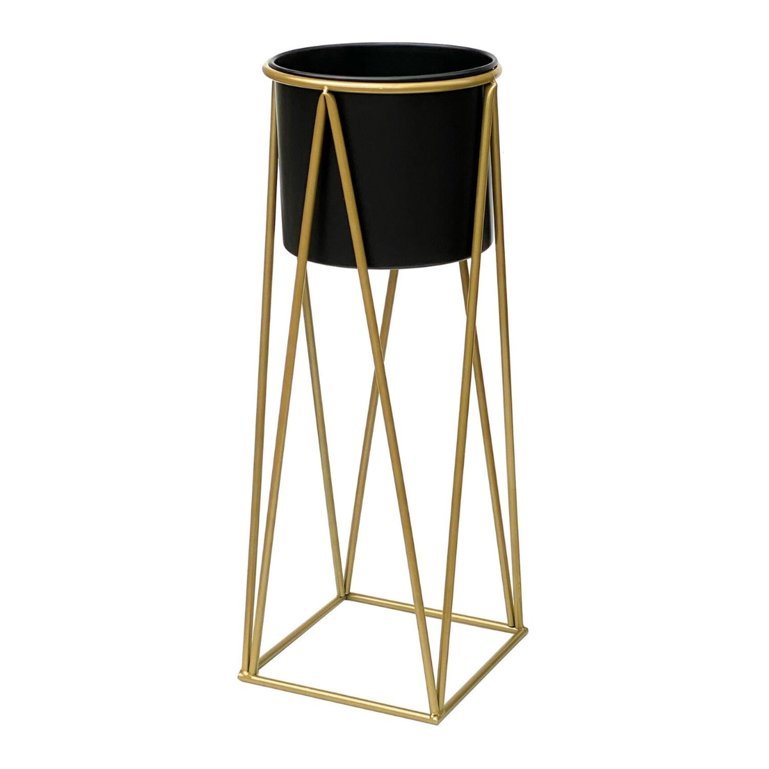 PORTA MACETERO PEDESTAL MACETA PLANTAS NEGRO DORADO - 1