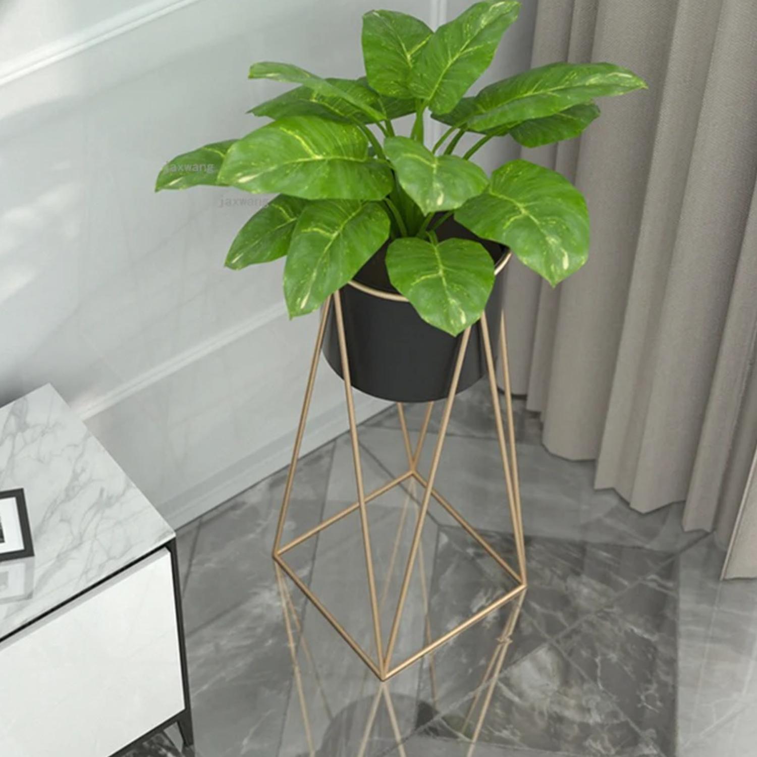 PORTA MACETERO PEDESTAL MACETA PLANTAS NEGRO DORADO - 5