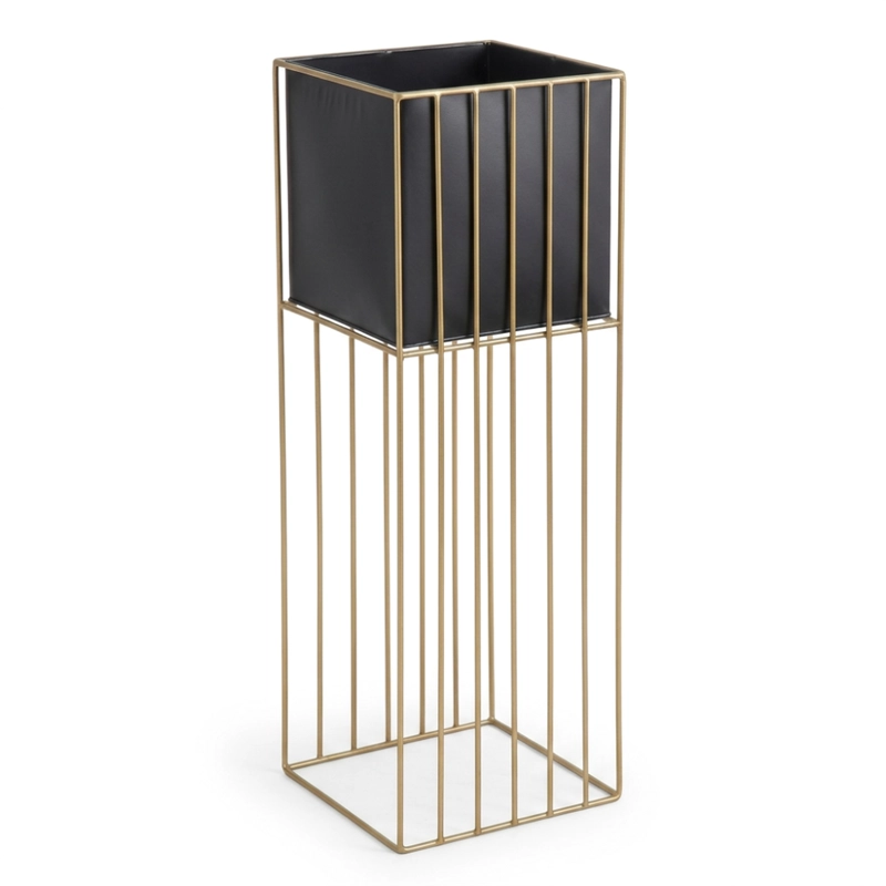 PORTA MACETERO PEDESTAL MACETA PLANTAS NEGRO DORADO GRANDE - 1