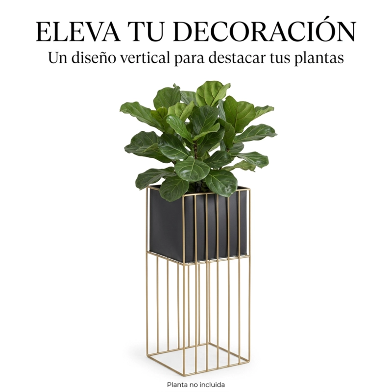 PORTA MACETERO PEDESTAL MACETA PLANTAS NEGRO DORADO GRANDE - 3