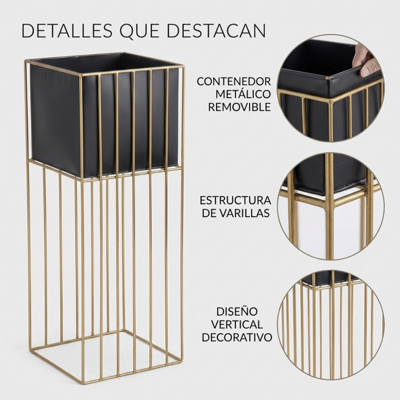 PORTA MACETERO PEDESTAL MACETA PLANTAS NEGRO DORADO GRANDE - 4