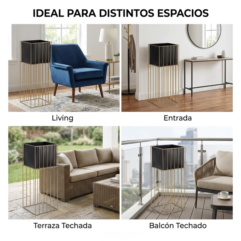 PORTA MACETERO PEDESTAL MACETA PLANTAS NEGRO DORADO GRANDE - 5