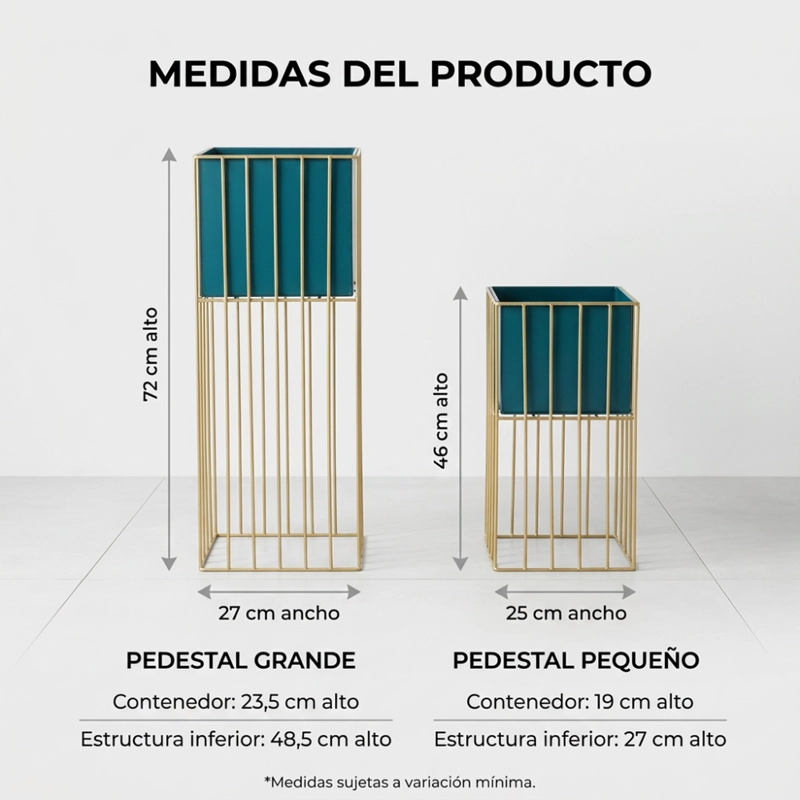 SET 2 PORTA MACETERO PEDESTAL MACETA PLANTAS VERDE DORADO - 7