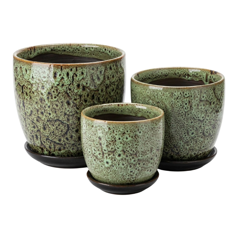 SET 3 MACETERO CERAMICA VERDE DECORATIVO TEXTURIZADO HOGAR - 1