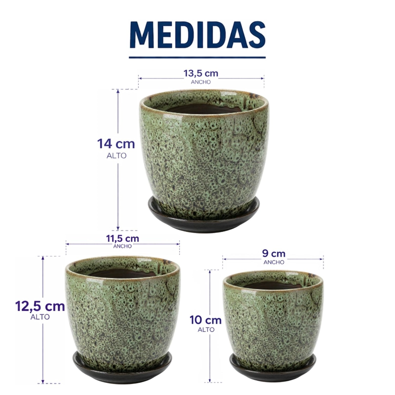 SET 3 MACETERO CERAMICA VERDE DECORATIVO TEXTURIZADO HOGAR - 9