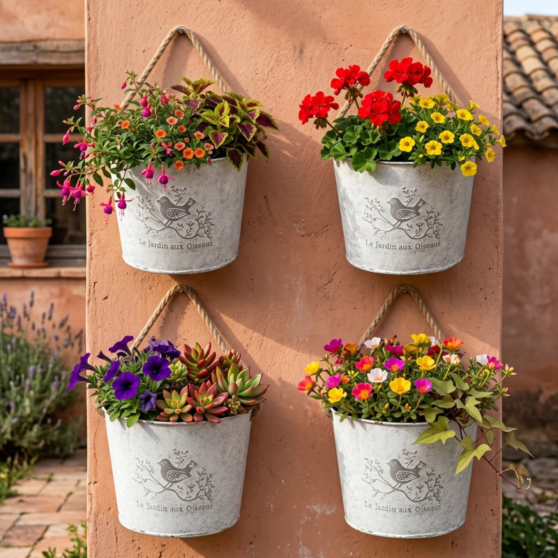 SET 3 MACETEROS METALICOS BLANCOS DECORATIVO CON ASAS JARDIN - 6