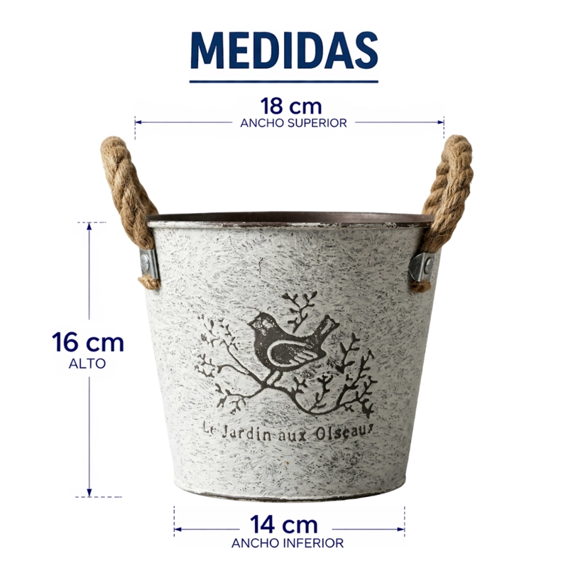 SET 3 MACETEROS METALICOS BLANCOS DECORATIVO CON ASAS JARDIN - 8