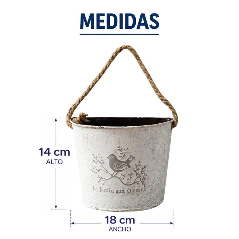 SET 3 MACETEROS METALICOS BLANCOS DECORATIVO CON ASAS JARDIN - 9