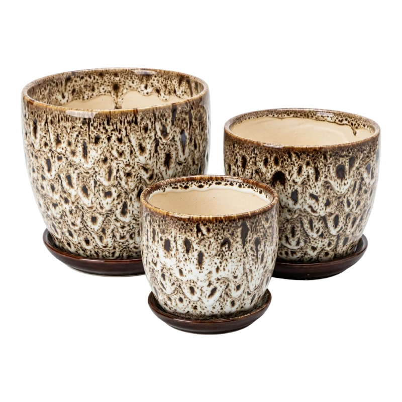 SET 3 MACETERO CERAMICA DECORATIVO TEXTURIZADO HOGAR - 1