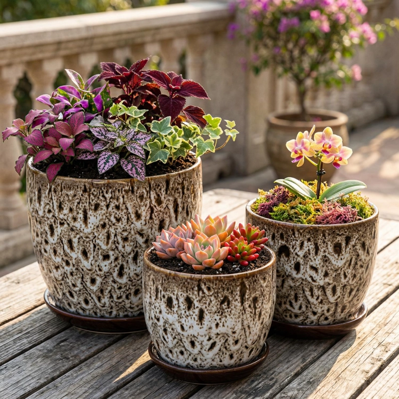 SET 3 MACETERO CERAMICA DECORATIVO TEXTURIZADO HOGAR - 3