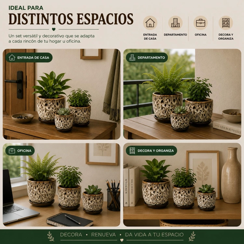 SET 3 MACETERO CERAMICA DECORATIVO TEXTURIZADO HOGAR - 6