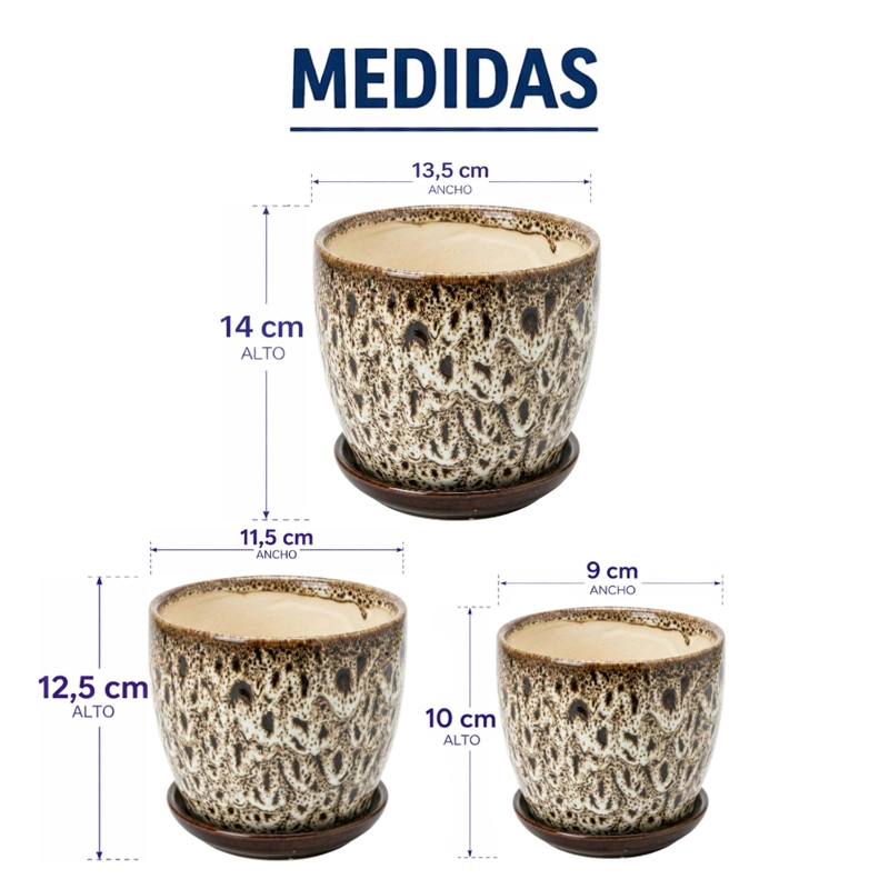 SET 3 MACETERO CERAMICA DECORATIVO TEXTURIZADO HOGAR - 9
