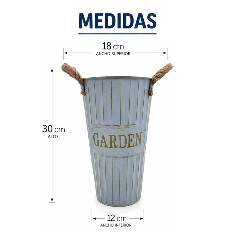 MACETERO METALICO DECORATIVO CELESTE TIPO FLORERO M - 8