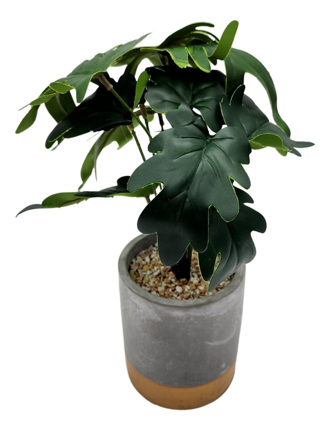 PLANTA ARTIFICIAL TROPICAL MACETERO CERAMICA GRIS CON DORADO - 2