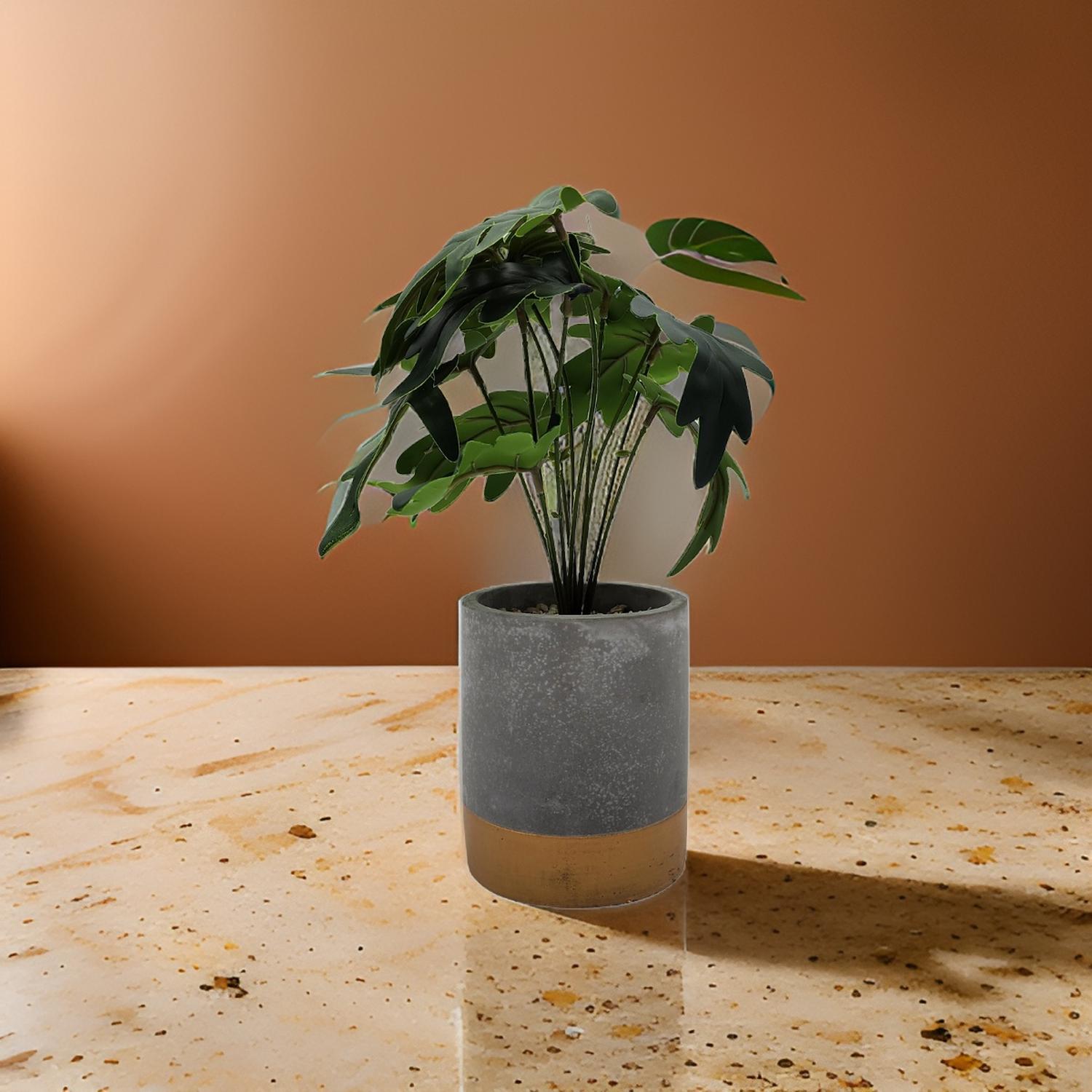 PLANTA ARTIFICIAL TROPICAL MACETERO CERAMICA GRIS CON DORADO - 3