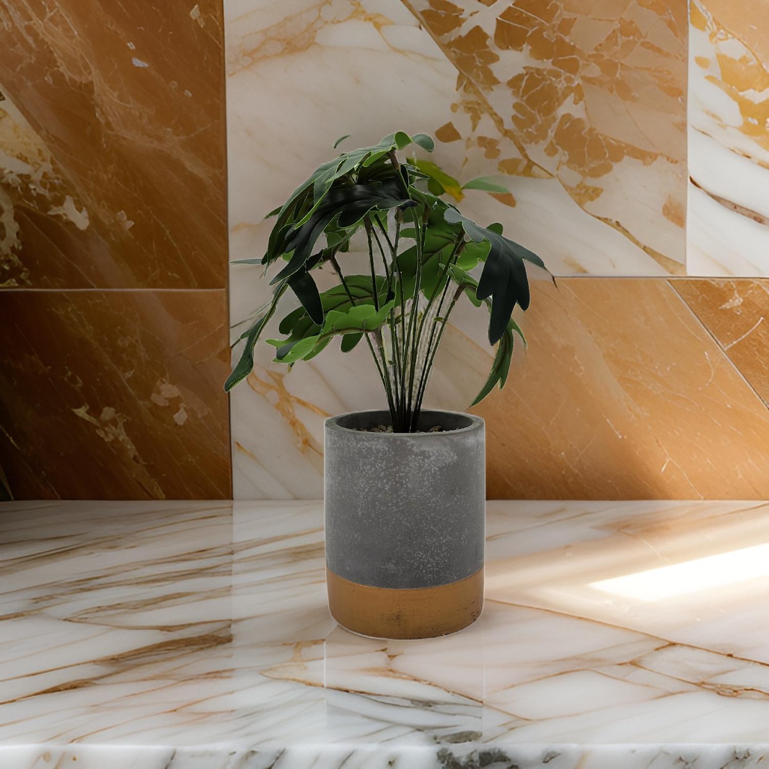 PLANTA ARTIFICIAL TROPICAL MACETERO CERAMICA GRIS CON DORADO - 4