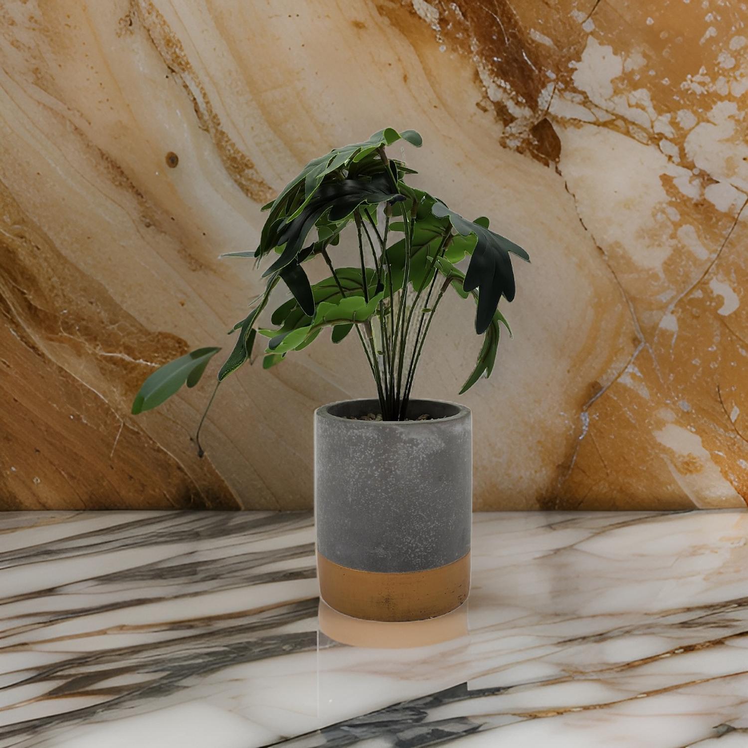 PLANTA ARTIFICIAL TROPICAL MACETERO CERAMICA GRIS CON DORADO - 5