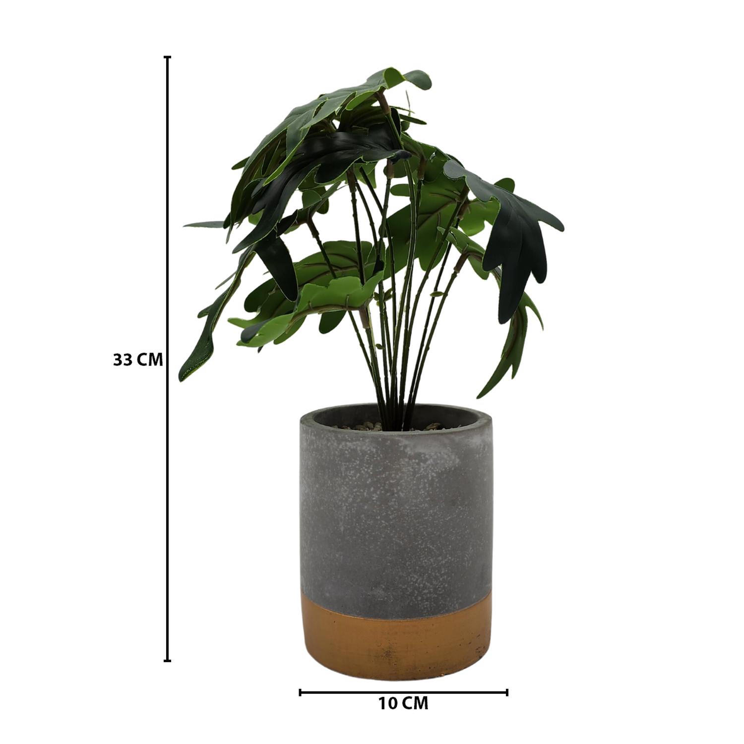 PLANTA ARTIFICIAL TROPICAL MACETERO CERAMICA GRIS CON DORADO - 7