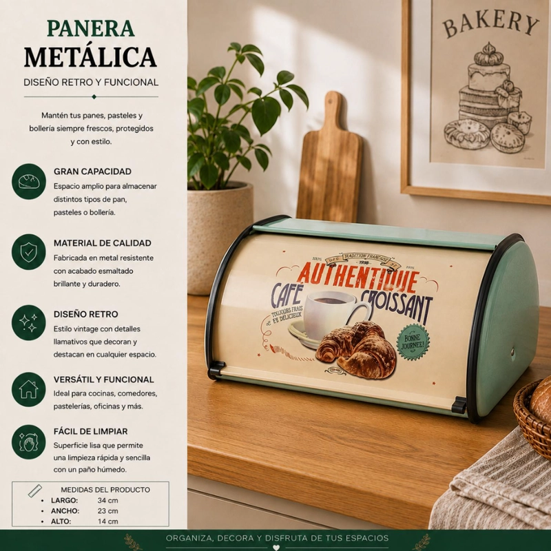 PANERA METALICA VINTAGE RETRO COLOR VERDE ABATIBLE - 4