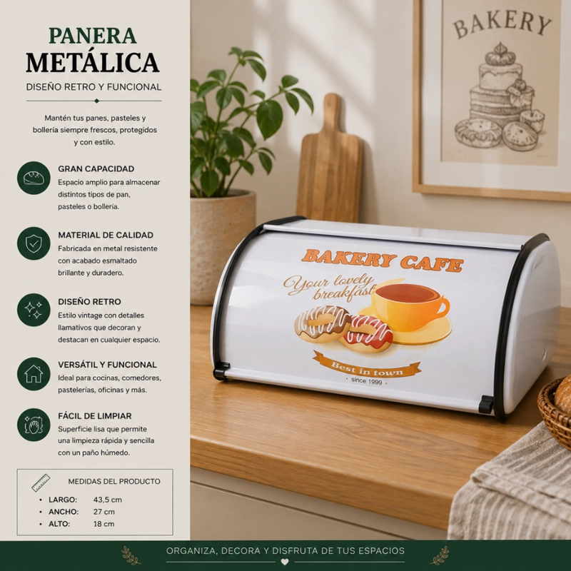PANERA METALICA VINTAGE RETRO ABATIBLE ACERO COLOR BLANCO - 4