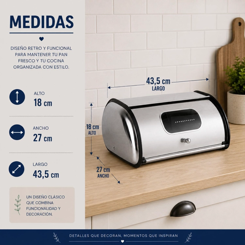 PANERA METALICA VINTAGE RETRO ACERO INOXIDABLE BRILLANTE - 7