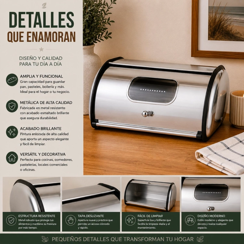 PANERA METALICA VINTAGE RETRO ACERO INOXIDABLE BRILLANTE - 8