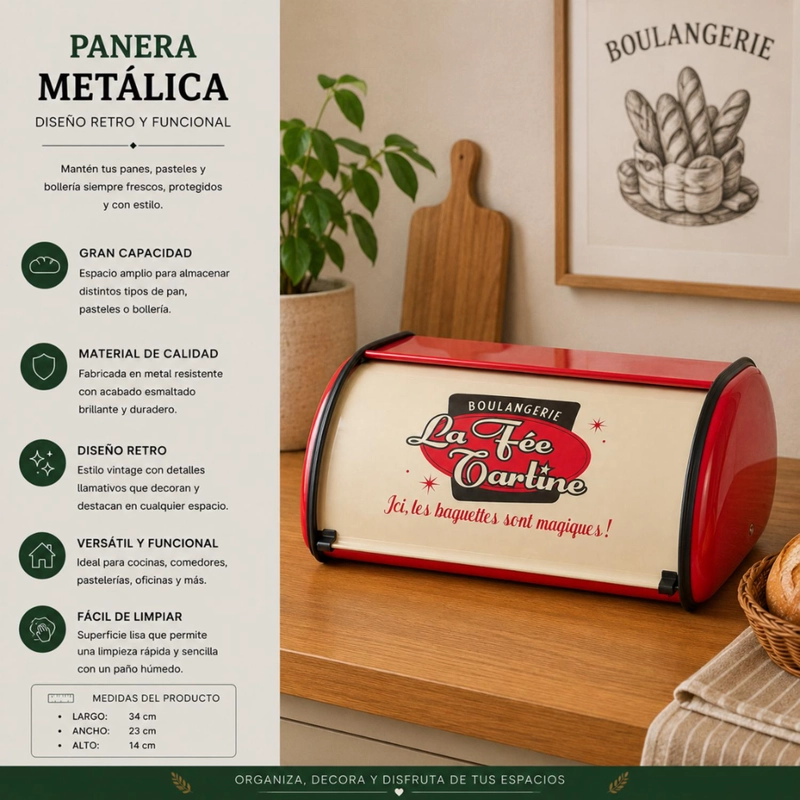 PANERA METALICA VINTAGE RETRO COLOR ROJO ABATIBLE - 4