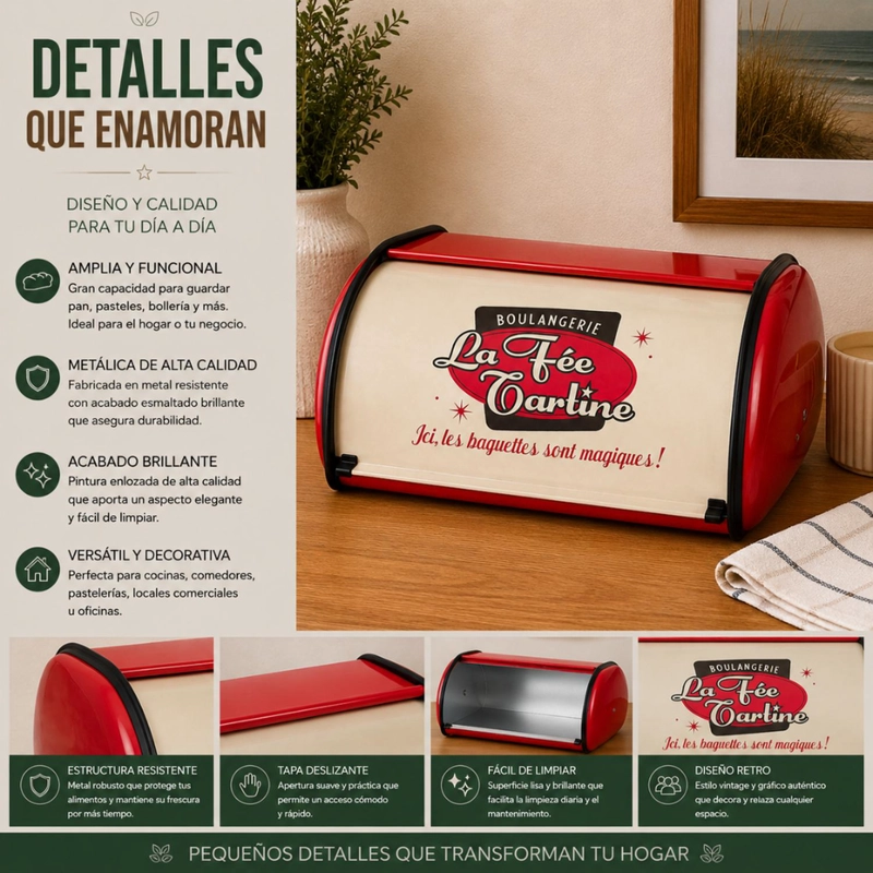 PANERA METALICA VINTAGE RETRO COLOR ROJO ABATIBLE - 8